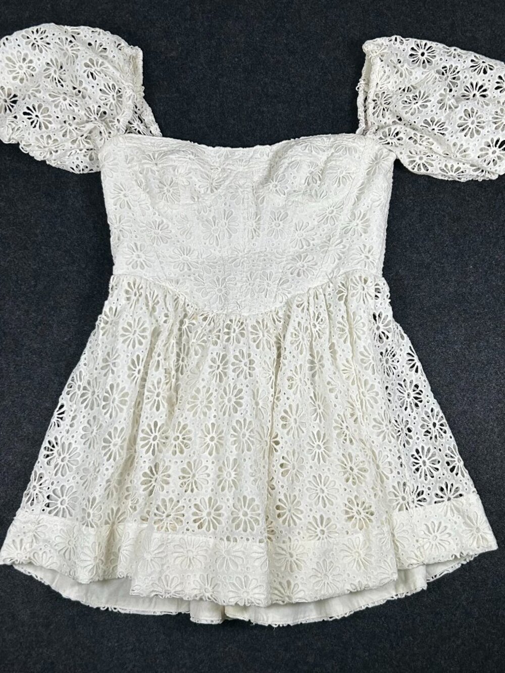 Bardot Kiah White Eyelet Corset Mini Dress L US 8 Cottagecore Fairycore